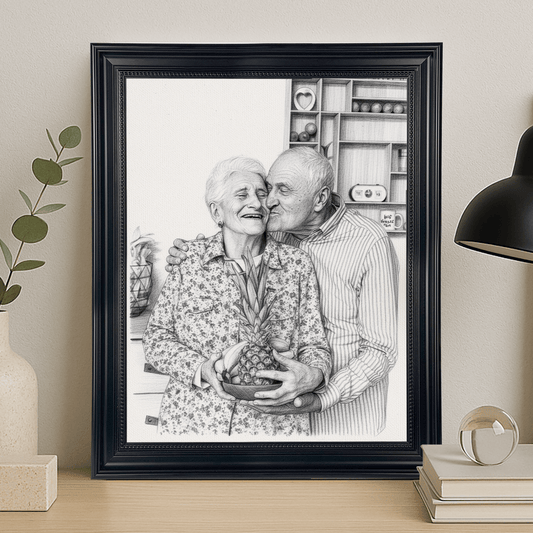 Dziadkowie naszkicowani ołówkiem - portret na płótnie dla dziadków - StwórzPrezent.pl