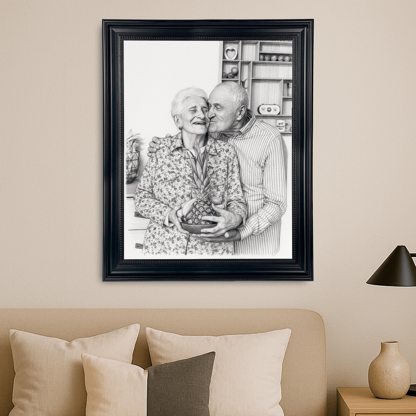 Dziadkowie naszkicowani ołówkiem - portret na płótnie dla dziadków - StwórzPrezent.pl