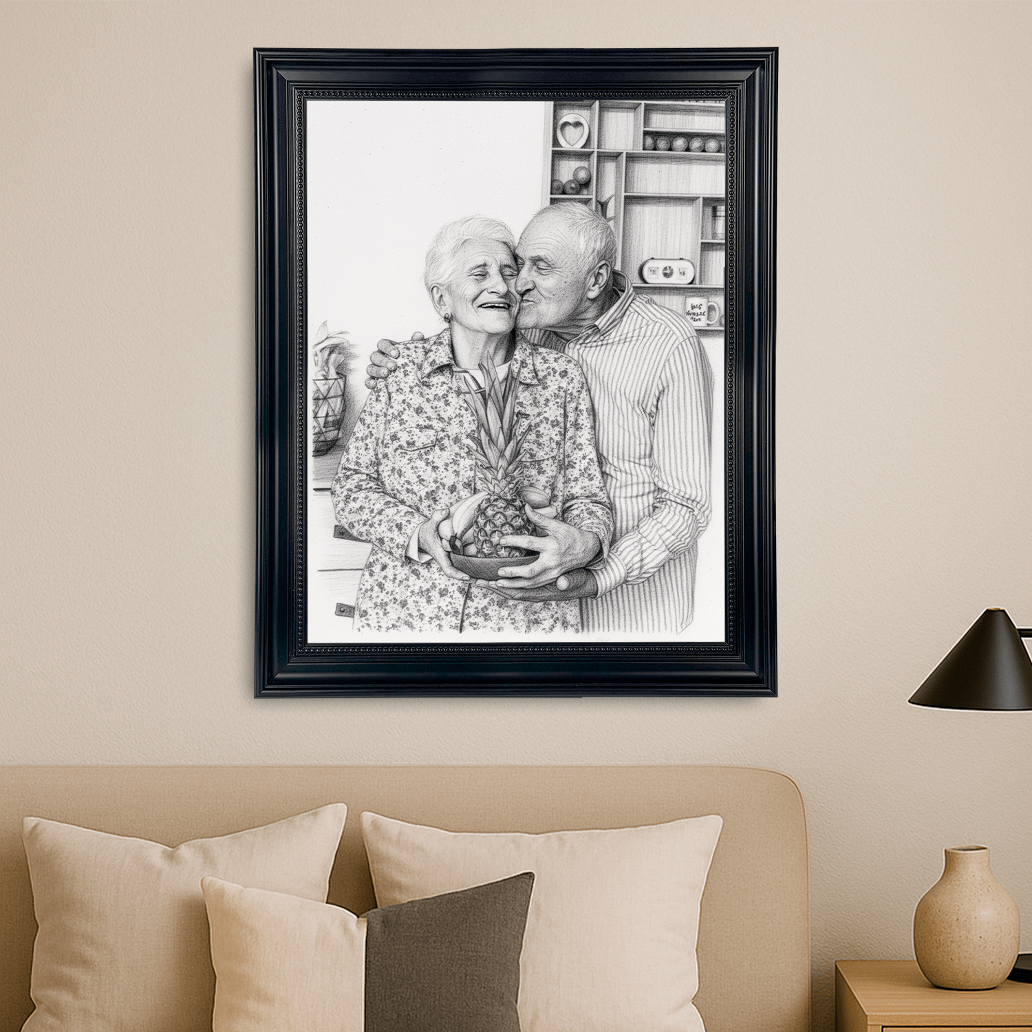 Dziadkowie naszkicowani ołówkiem - portret na płótnie dla dziadków - StwórzPrezent.pl