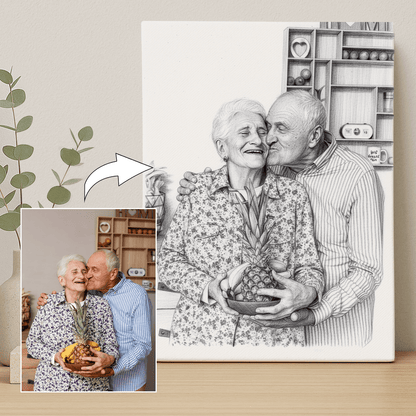Dziadkowie naszkicowani ołówkiem - portret na płótnie dla dziadków - StwórzPrezent.pl