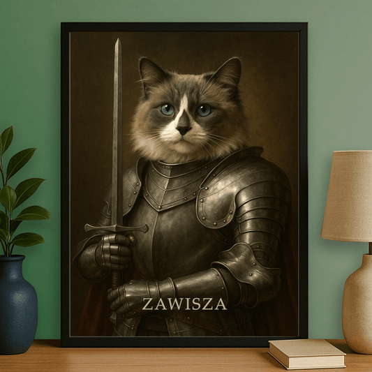 Dzielny rycerz - portret na plakacie dla miłośnika kotów - StwórzPrezent.pl