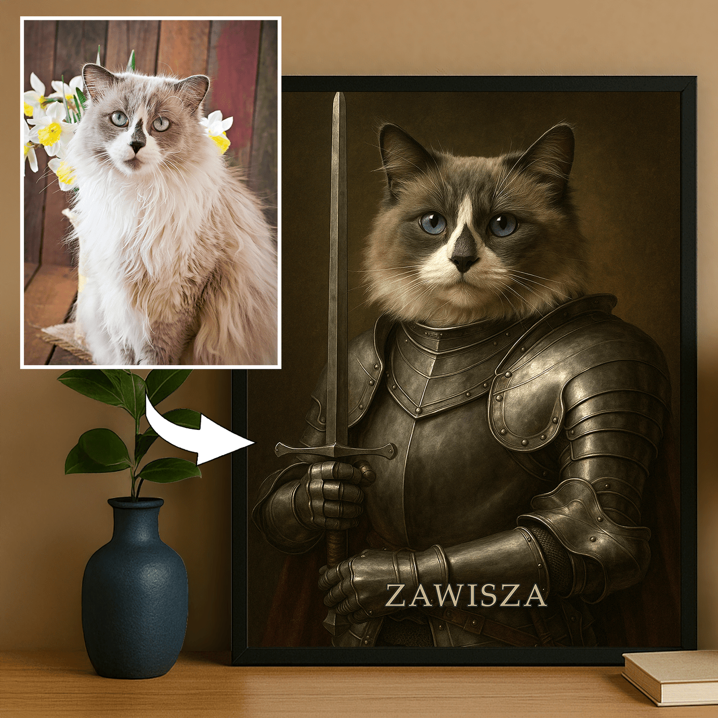 Dzielny rycerz - portret na plakacie dla miłośnika kotów - StwórzPrezent.pl