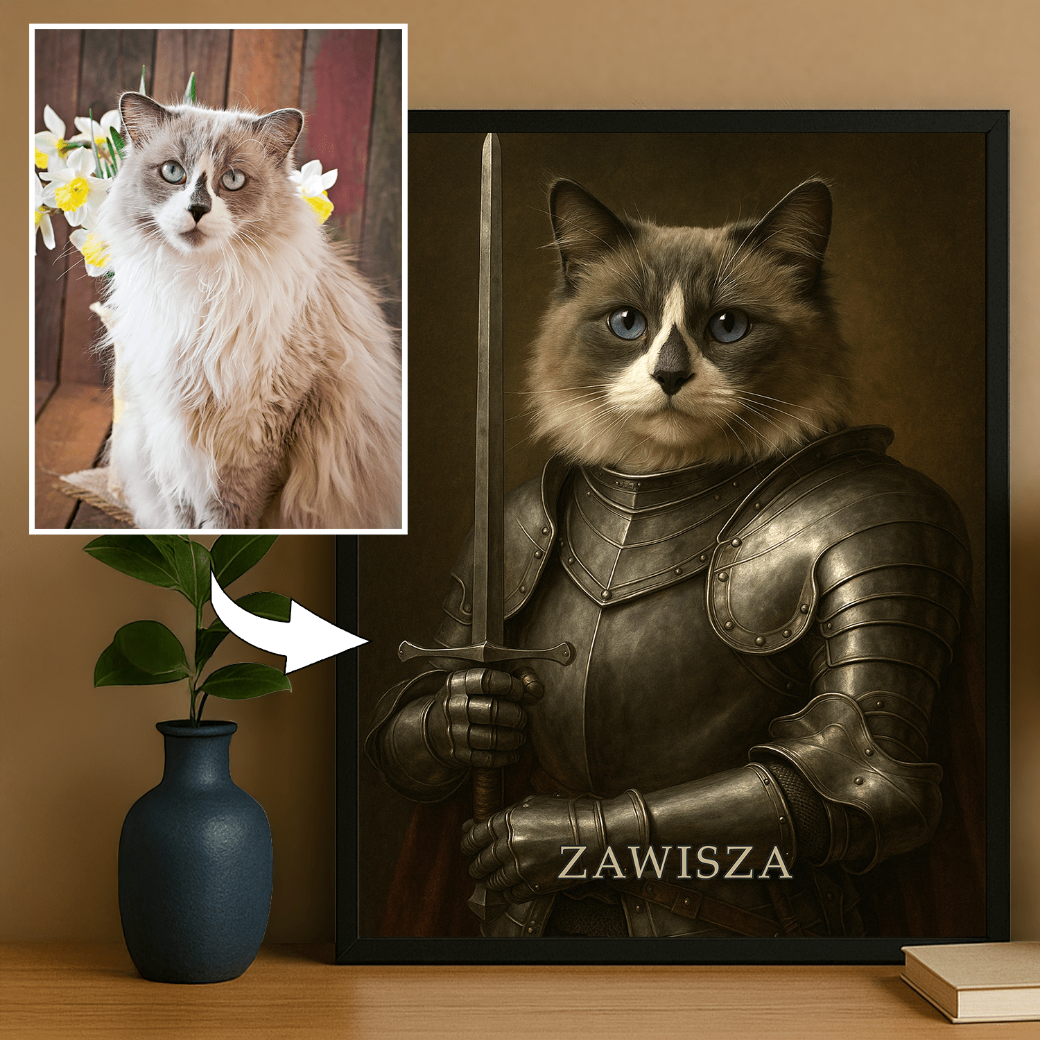 Dzielny rycerz - portret na plakacie dla miłośnika kotów - StwórzPrezent.pl