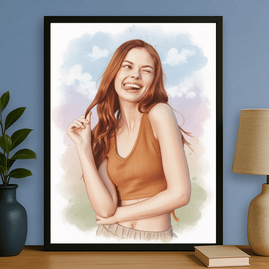 Dziewczyna jak namalowana akwarelami - portret na plakacie dla niej - StwórzPrezent.pl