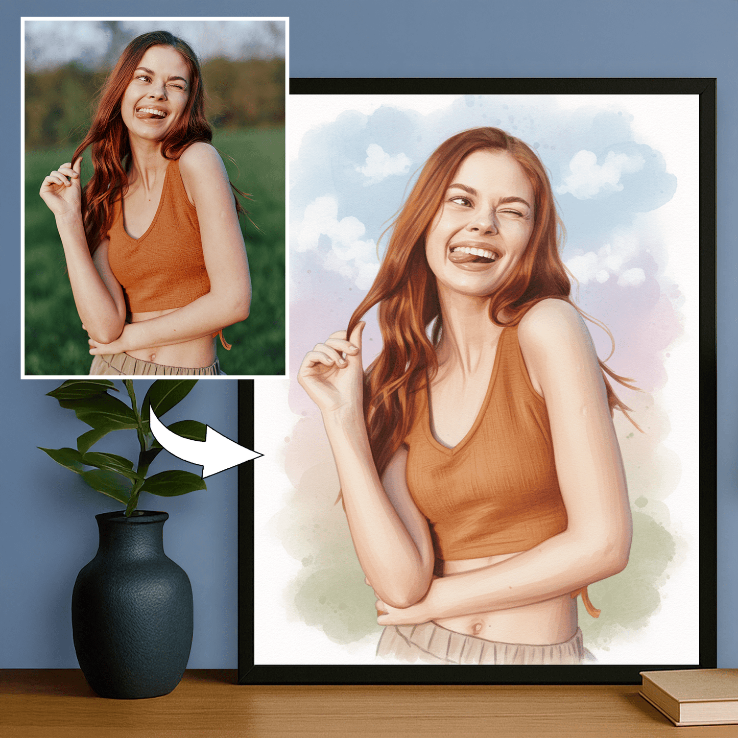 Dziewczyna jak namalowana akwarelami - portret na plakacie dla niej - StwórzPrezent.pl