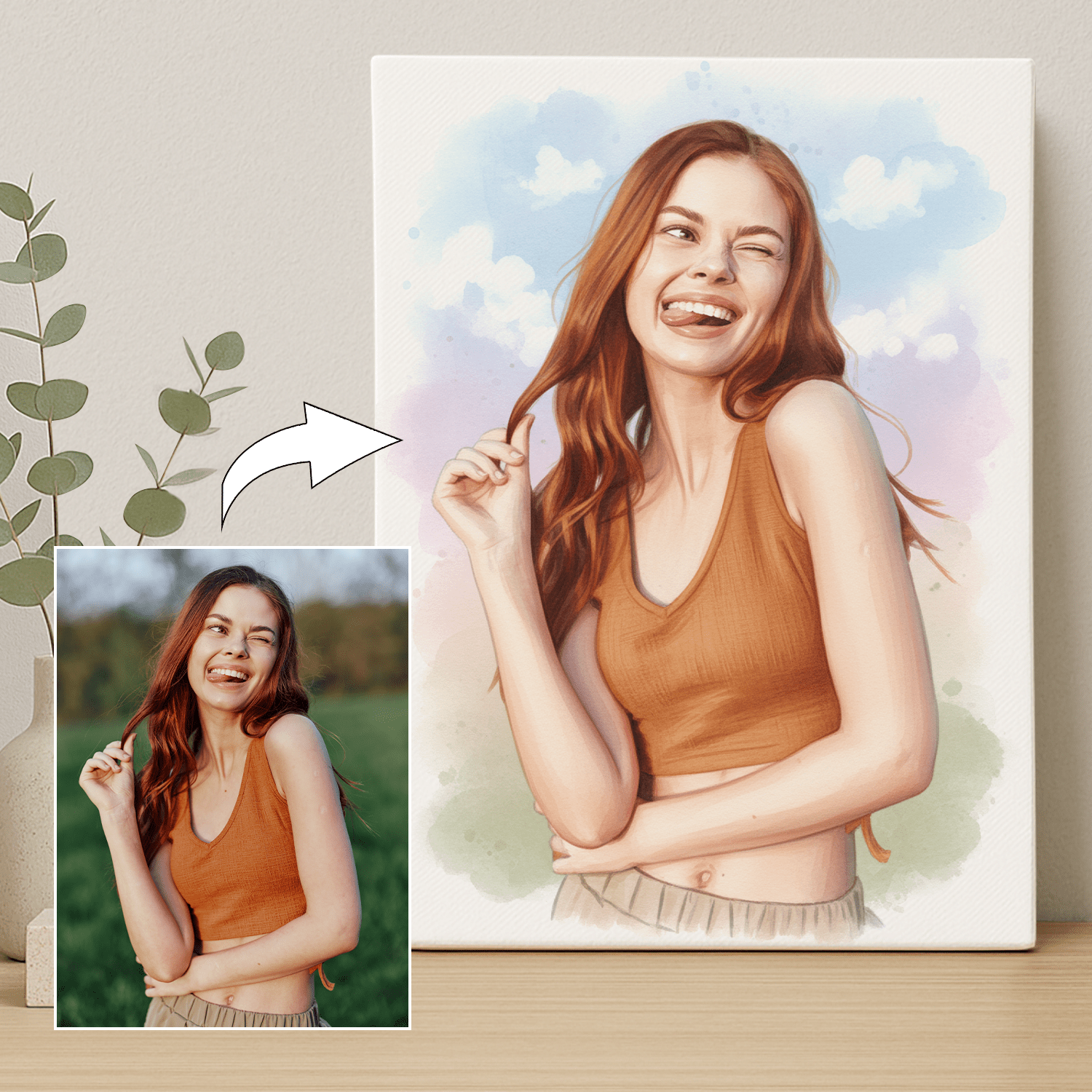 Dziewczyna w akwarelowym stylu - portret na płótnie dla dziewczyny - StwórzPrezent.pl