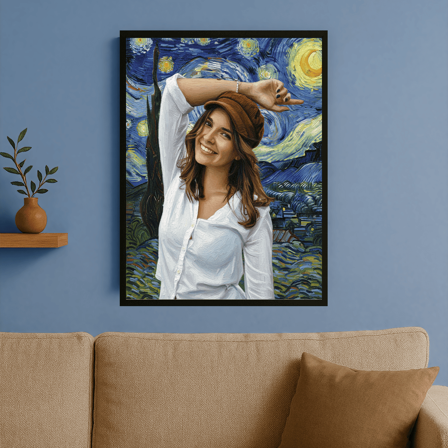 Dziewczyna z gwieździstym tłem - portret na plakacie dla niej - StwórzPrezent.pl