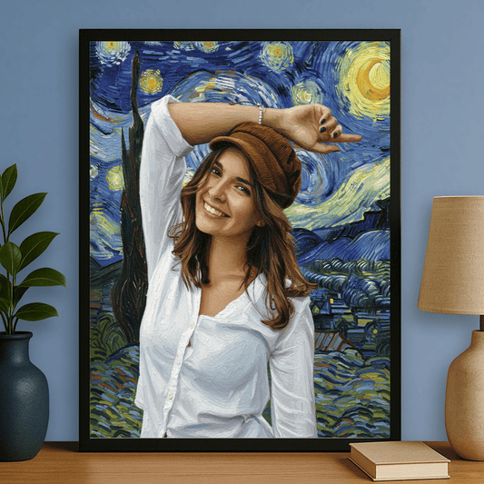 Dziewczyna z gwieździstym tłem - portret na plakacie dla niej - StwórzPrezent.pl
