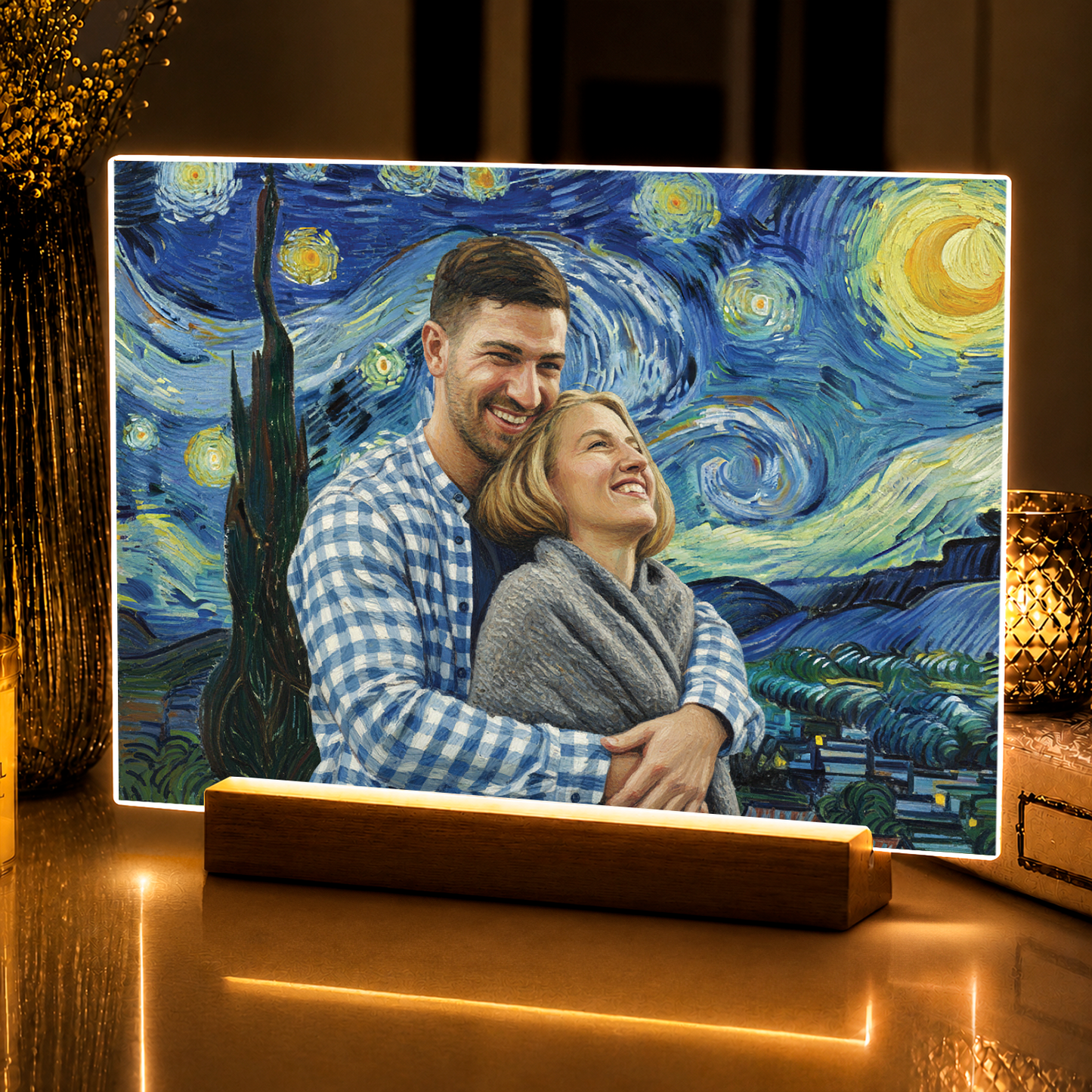 Para pod gwieździstym niebem - portret na szkle akrylowym dla pary
