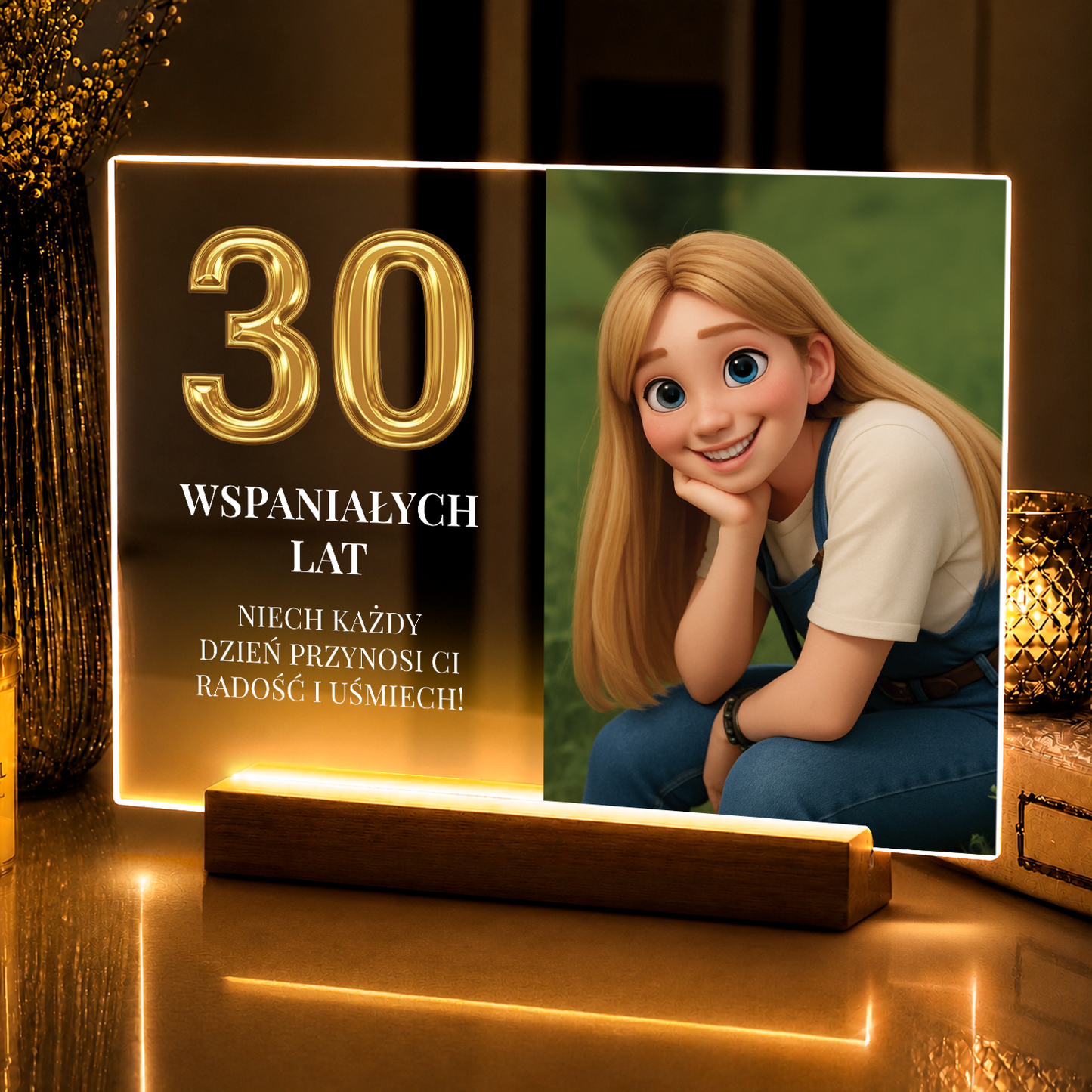 30 wspaniałych lat - personalizowany druk na szkle akrylowym dla niej