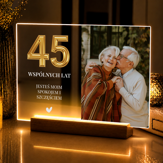45 wspólnych lat – personalizowany druk na szkle akrylowym dla pary