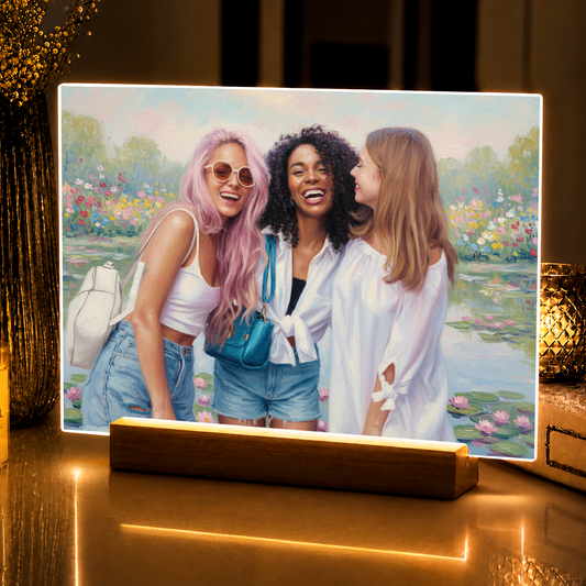 Przyjaciółki w stylu Monet - portret na szkle akrylowym dla przyjaciółki