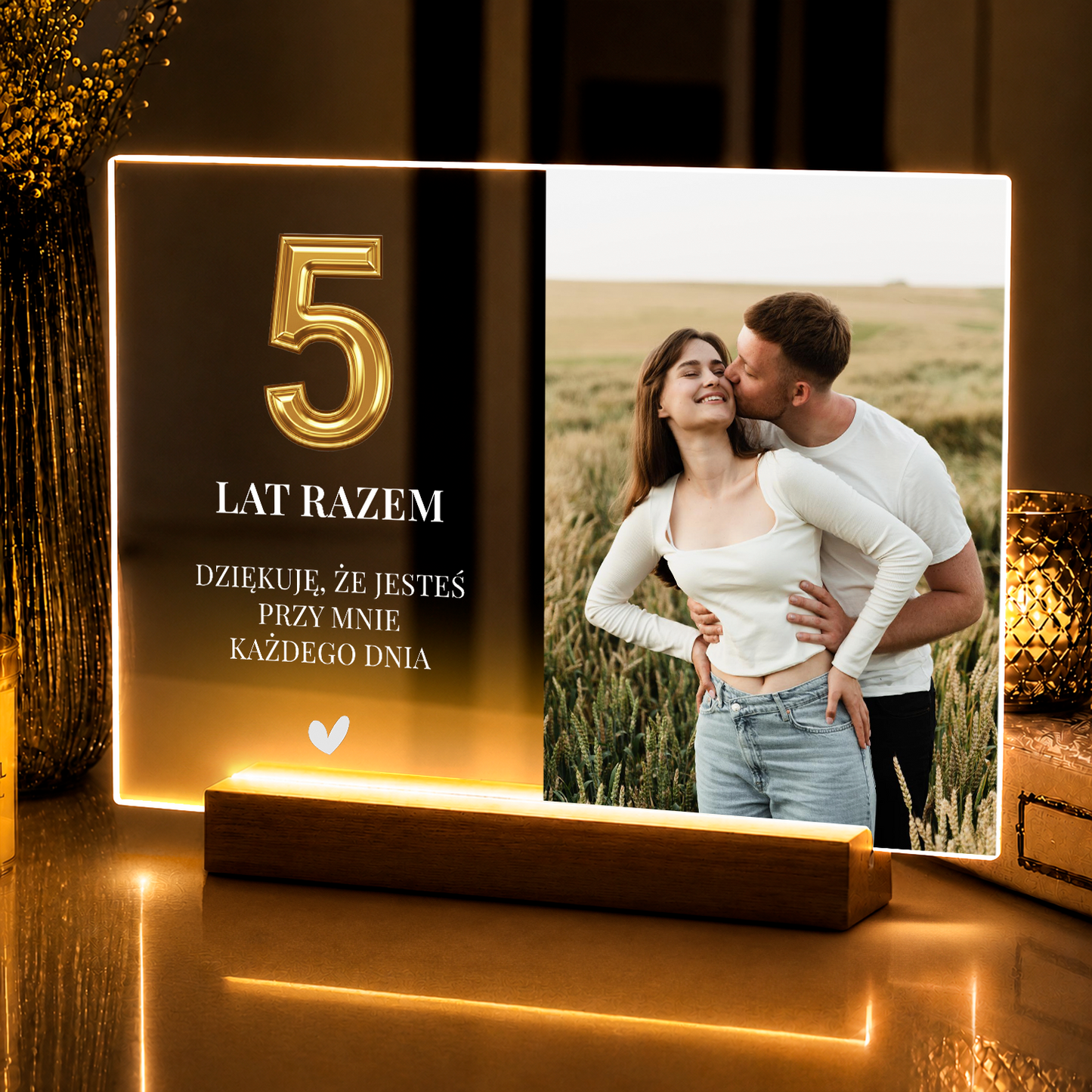 5 lat razem – personalizowany druk na szkle akrylowym dla pary