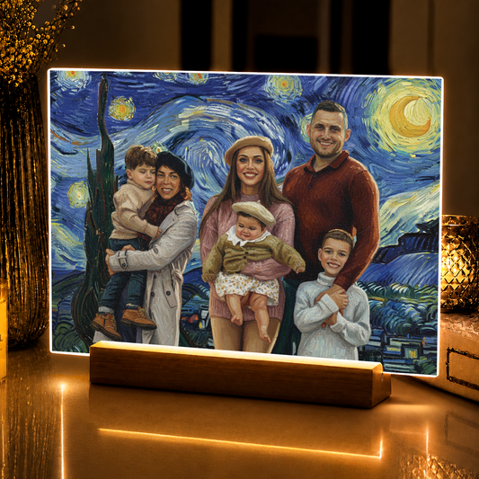 Rodzina w stylu obrazu Van Gogha - portret na szkle akrylowym dla rodziców