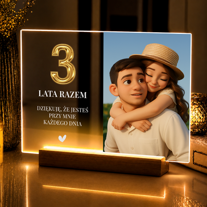3 lata razem – personalizowany druk na szkle akrylowym dla pary