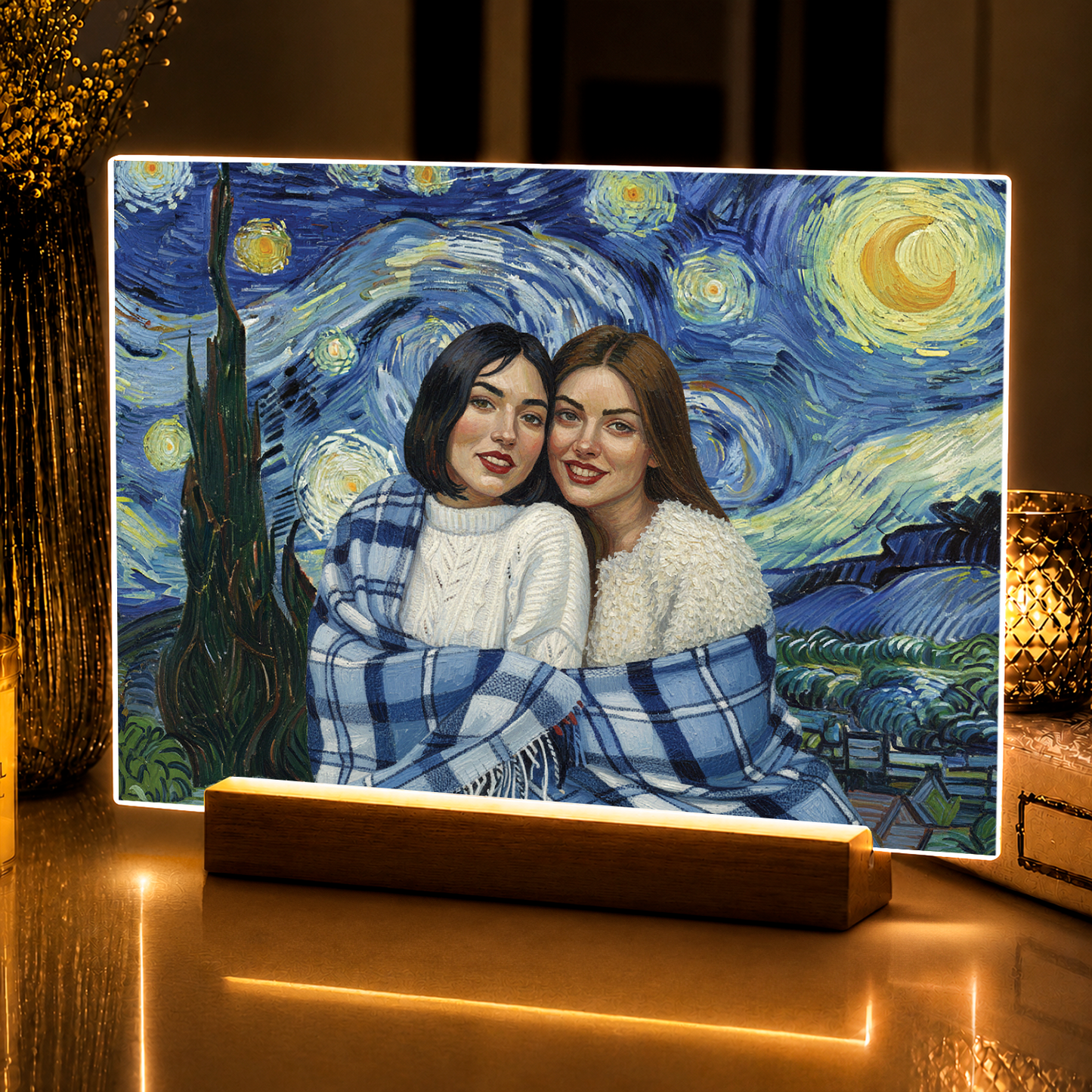 Przyjaciółki w stylu obrazów Van Gogha - portret na szkle akrylowym dla przyjaciółki