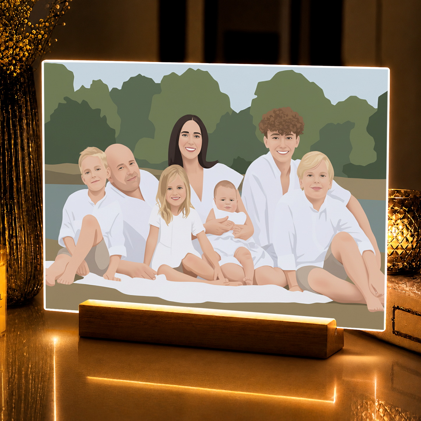 Rodzina jak narysowana w ilustracji - portret na szkle akrylowym dla rodziców