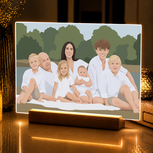 Rodzina jak narysowana w ilustracji - portret na szkle akrylowym dla rodziców