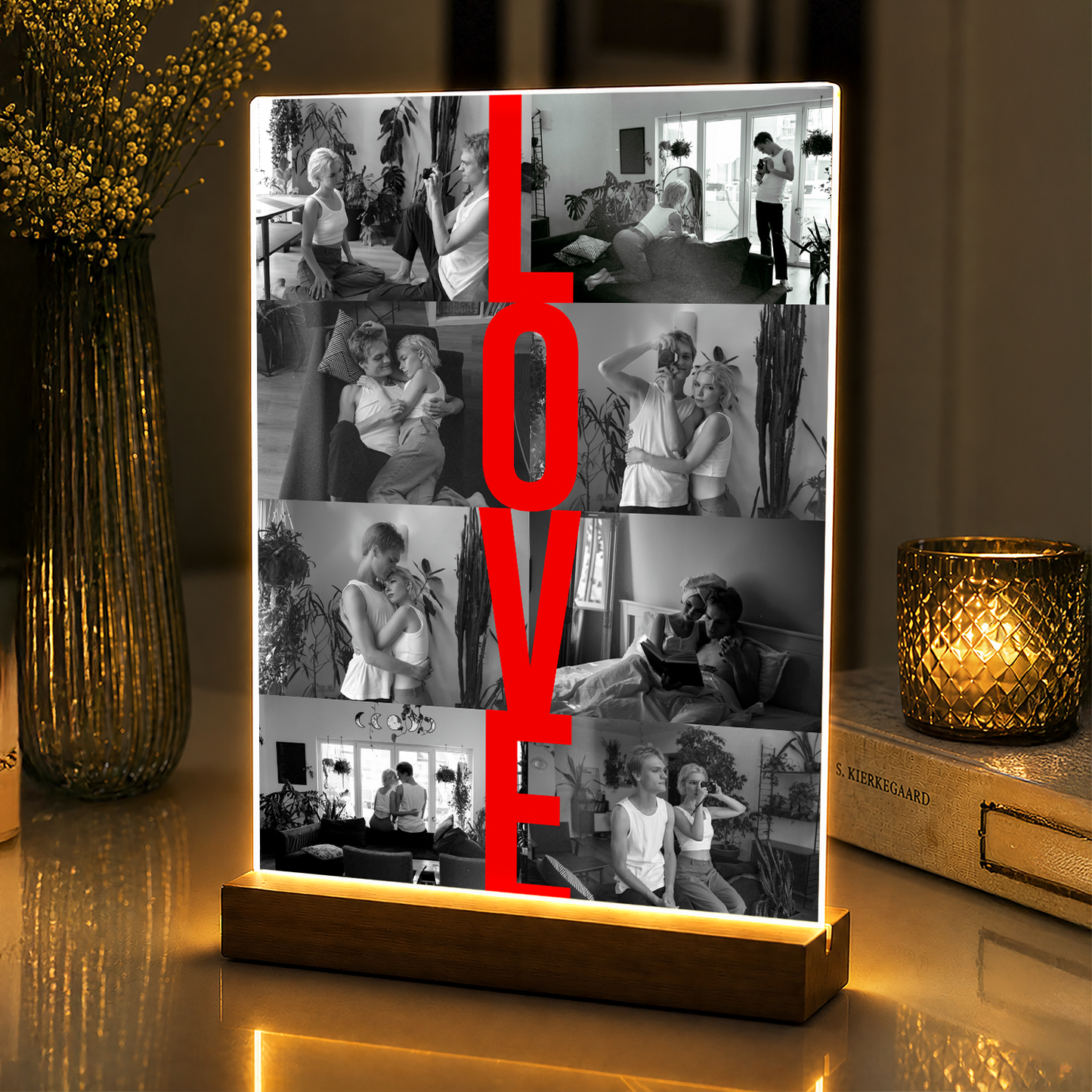 Kolaż Waszych 8 zdjęć LOVE - personalizowany druk na szkle akrylowym dla pary