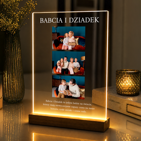 Babcia i Dziadek kolaż 3 zdjęć - personalizowany druk na szkle akrylowym dla dziadków