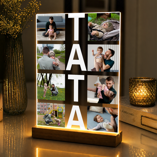 Napis Tata + zdjęcia - druk na szkle akrylowym dla taty
