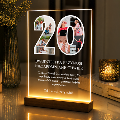 Życzenia na 20. urodziny - druk na szkle akrylowym dla przyjaciółki