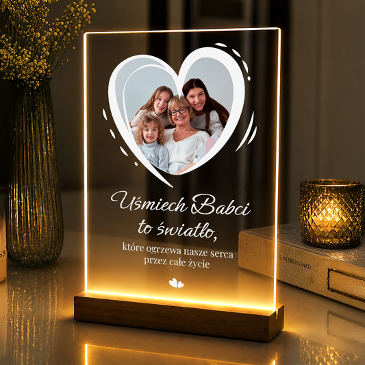 Uśmiech babci - personalizowany druk na szkle akrylowym dla babci