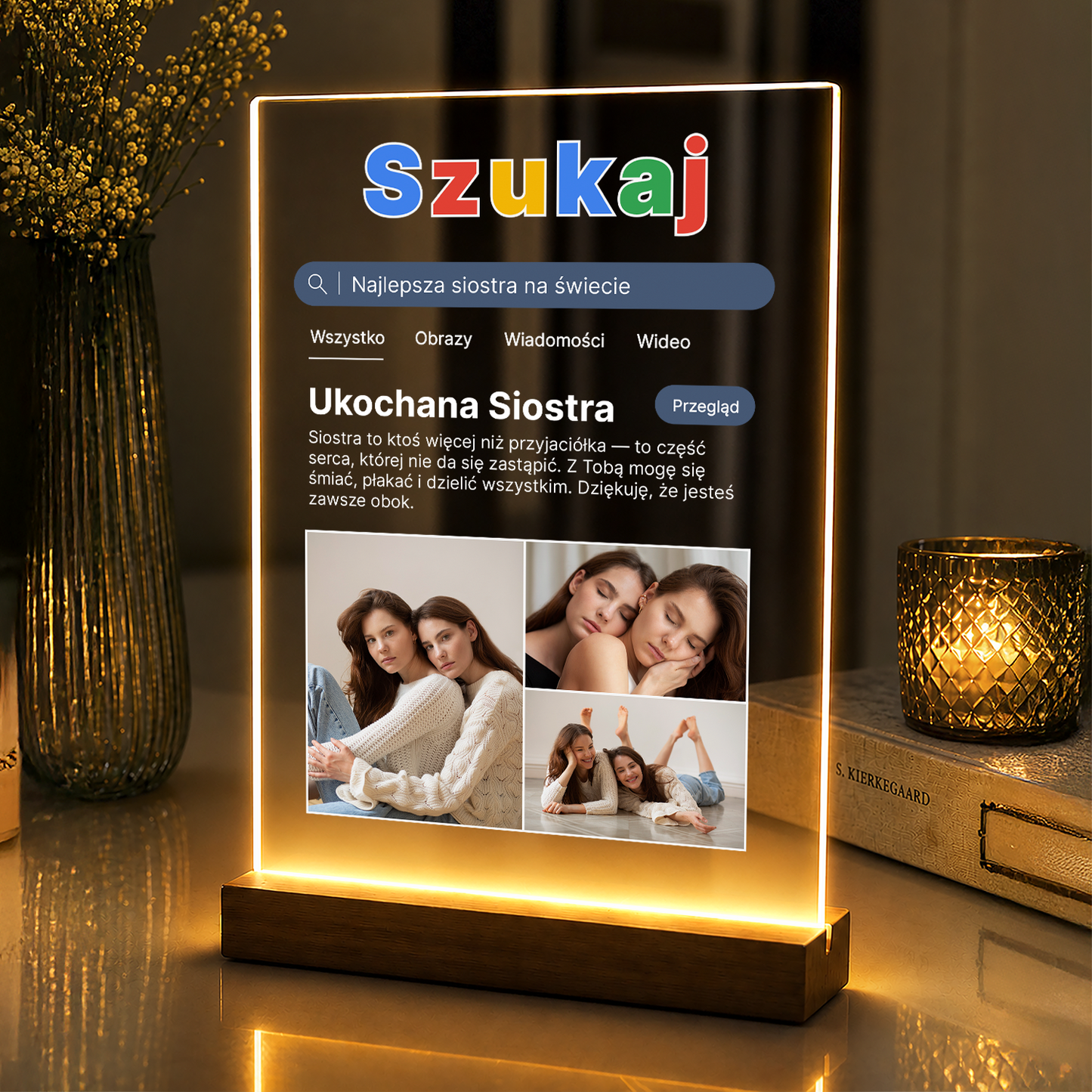 Siostra - personalizowany druk na szkle akrylowym dla siostry