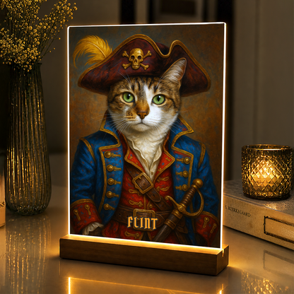 Kot w roli pirata – portret na szkle akrylowym dla miłośnika kotów