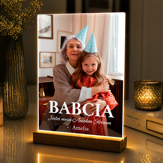 Babciu, jesteś Aniołem Stróżem - personalizowany druk na szkle akrylowym dla babci