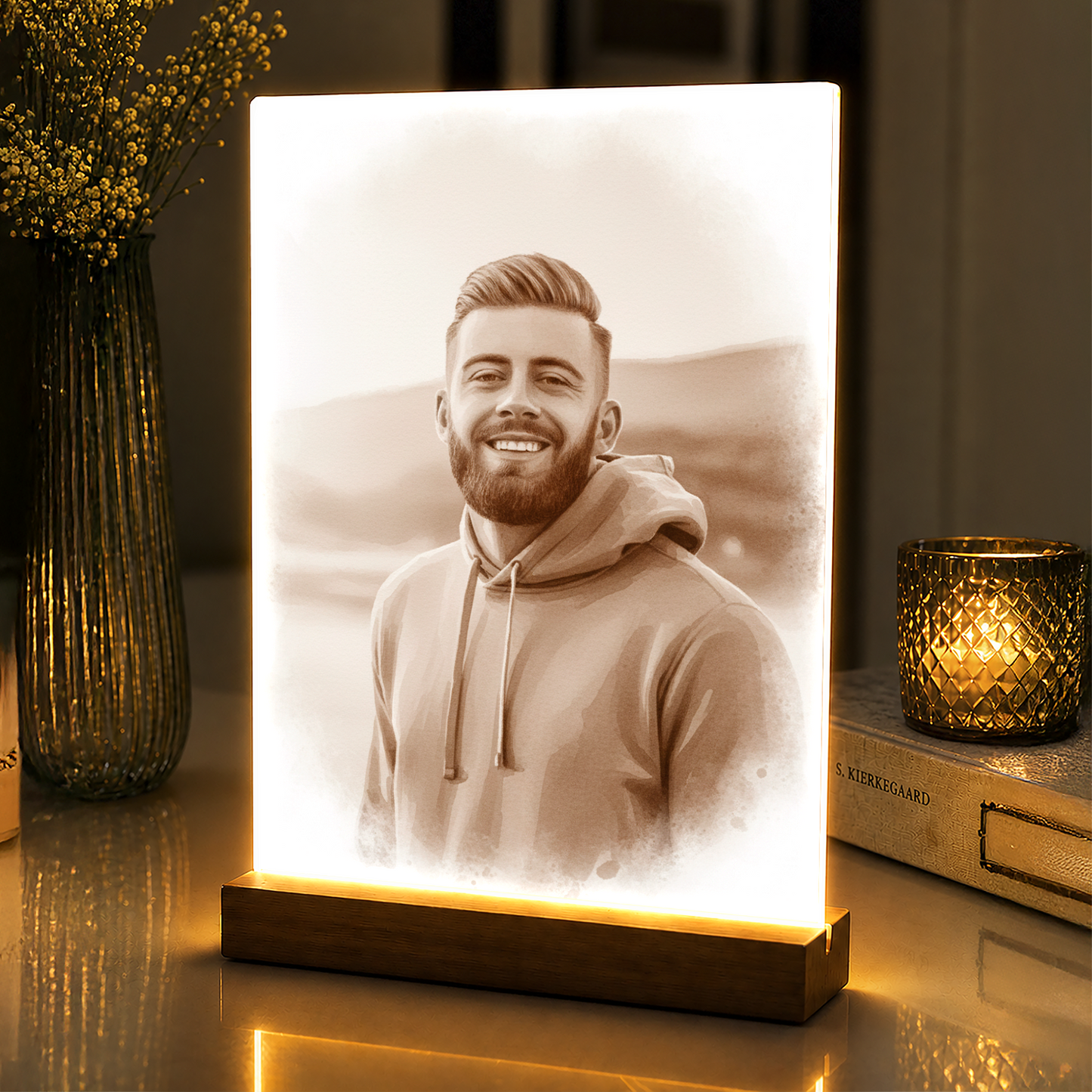On w stylu coffee - portret na szkle akrylowym dla niego