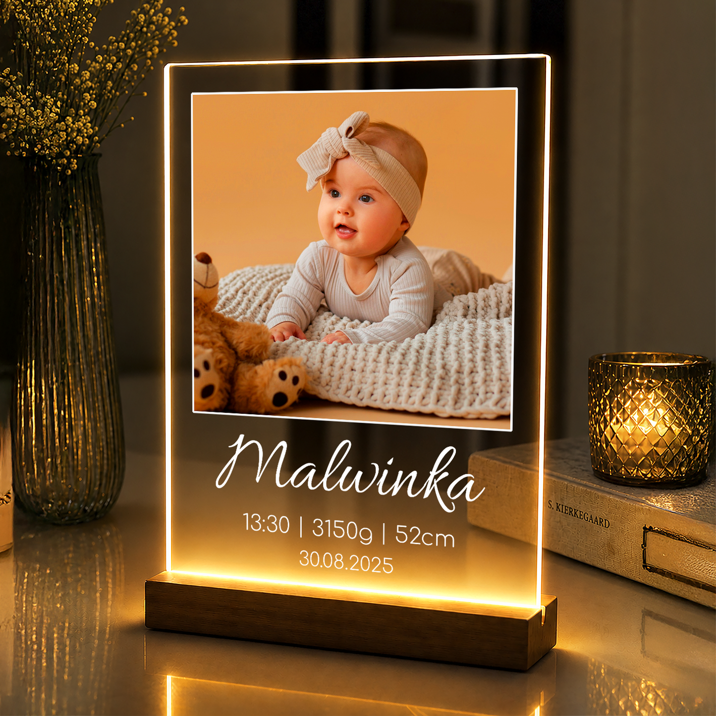 Metryczka dziecka - druk na szkle akrylowym dla rodziców