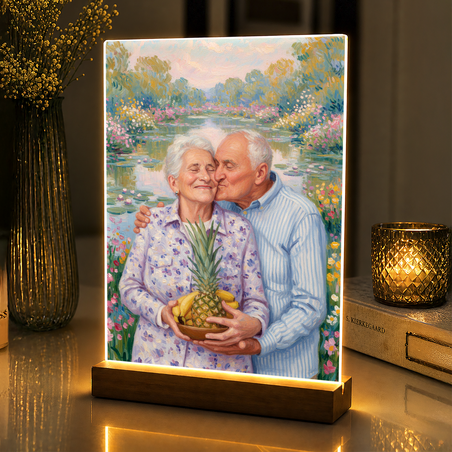 Dziadkowie w stylu Monet - portret na szkle akrylowym dla dziadków