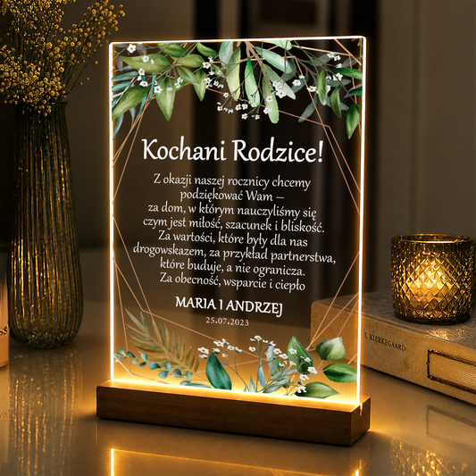 Kochani rodzice! - druk na szkle akrylowym dla rodziców