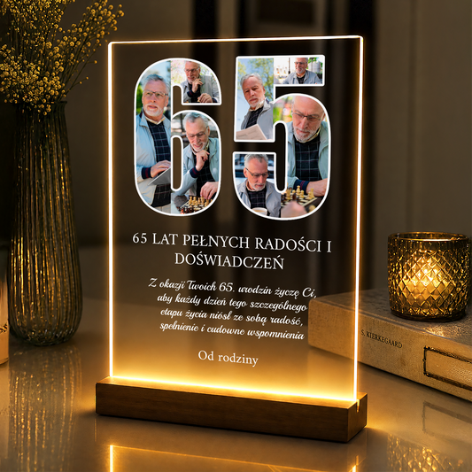 65 lat pełnych radości - druk na szkle akrylowym dla mężczyzny