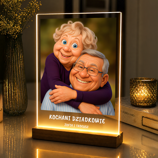 Dziadkowie jak z filmu animowanego - portret na szkle akrylowym dla dziadków