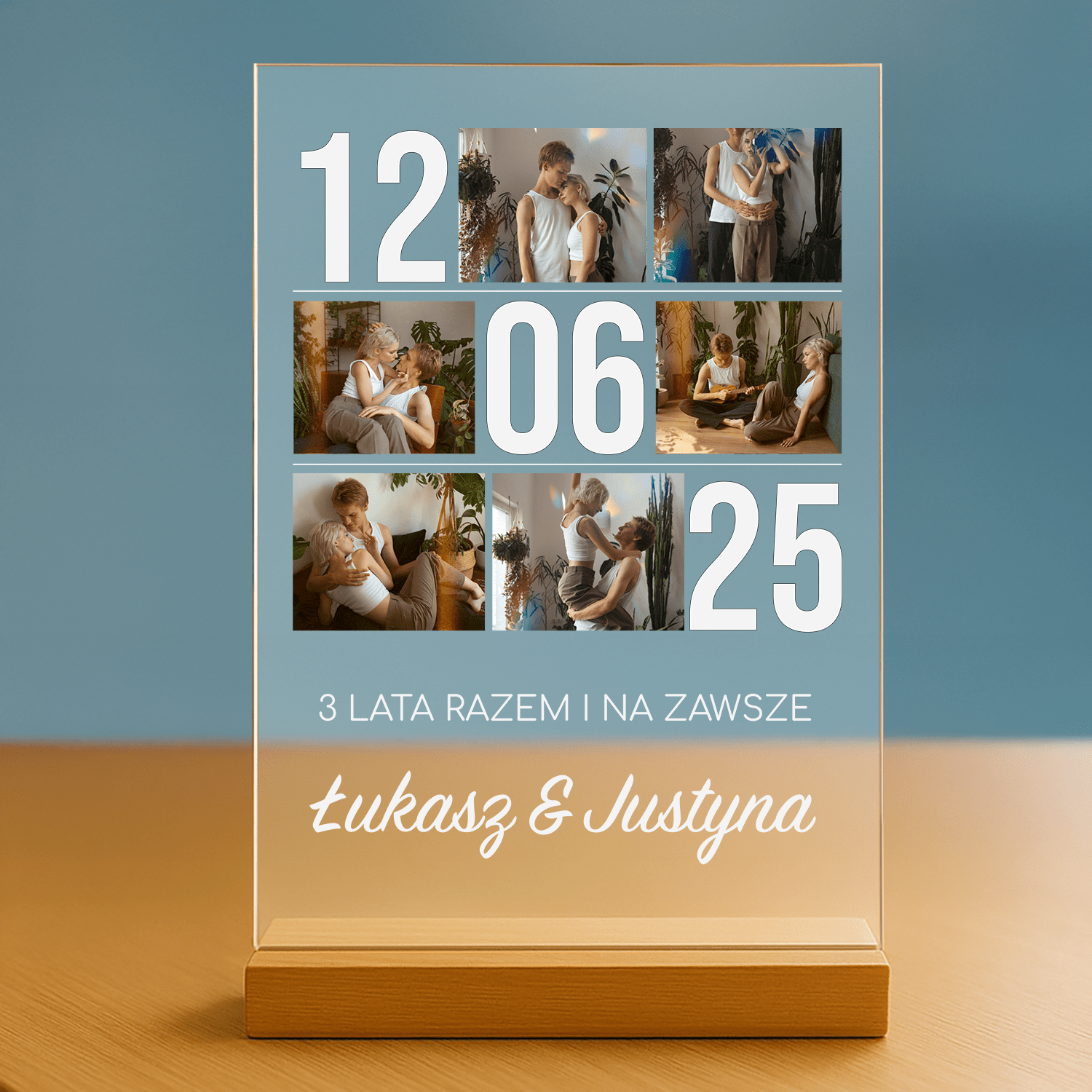 Trzy lata razem - personalizowany druk na szkle - stworzprezent.pl