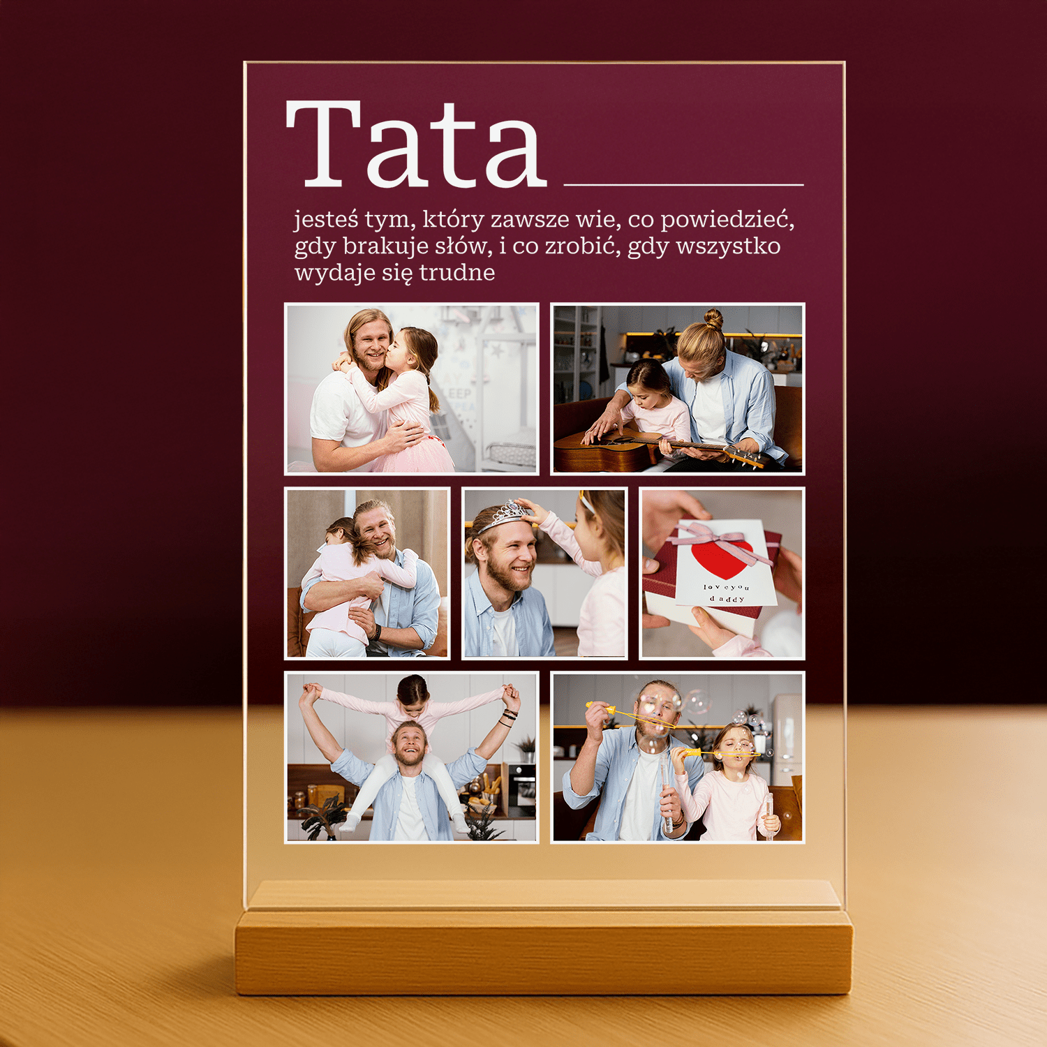 Kolaż 7 zdjęć + tekst - personalizowany druk na szkle - stworzprezent.pl