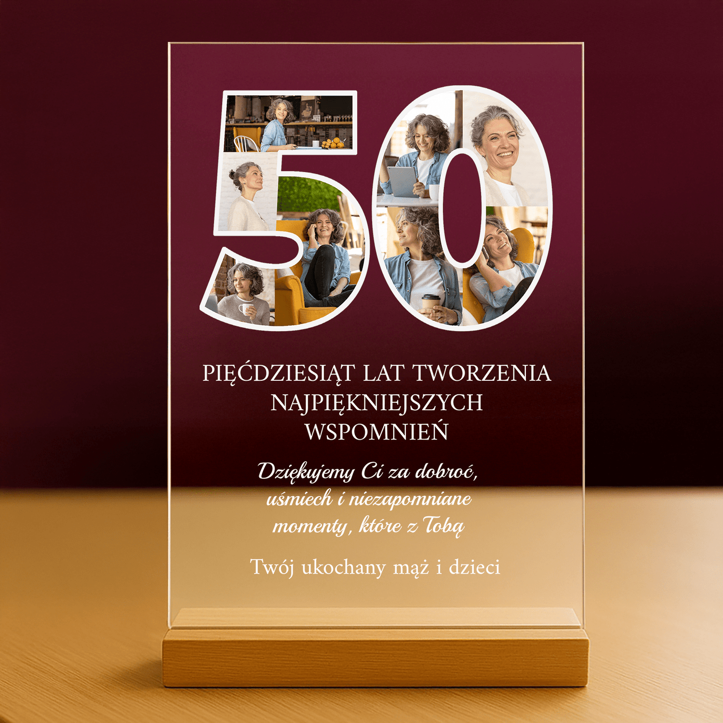 50 lat najpiękniejszych wspomnień - personalizowany druk na szkle dla kobiety - stworzprezent.pl