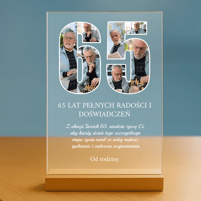 65 lat pełnych radości - personalizowany druk na szkle dla mężczyzny - stworzprezent.pl