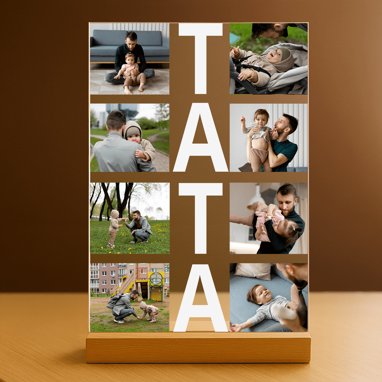 Napis Tata + zdjęcia - personalizowany druk na szkle - stworzprezent.pl