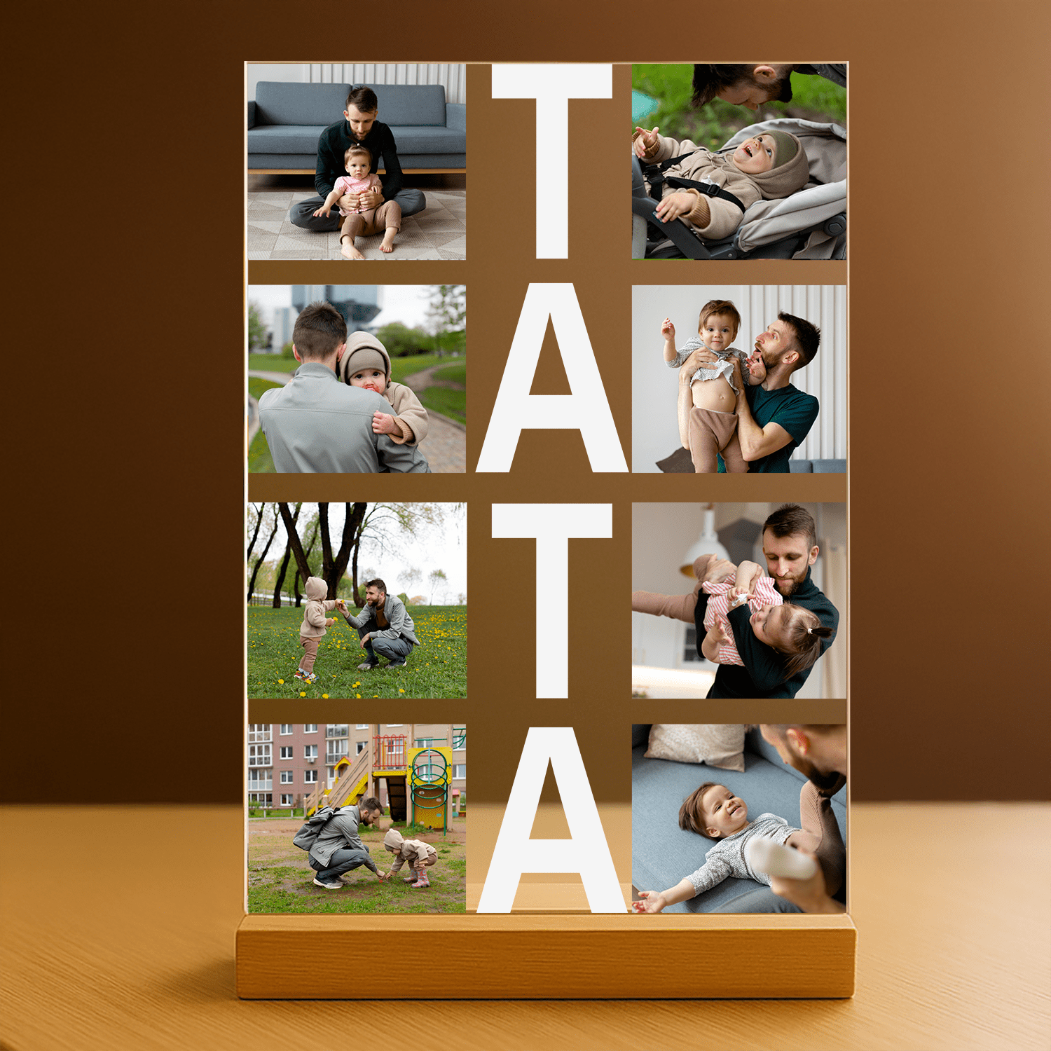Napis Tata + zdjęcia - personalizowany druk na szkle - stworzprezent.pl