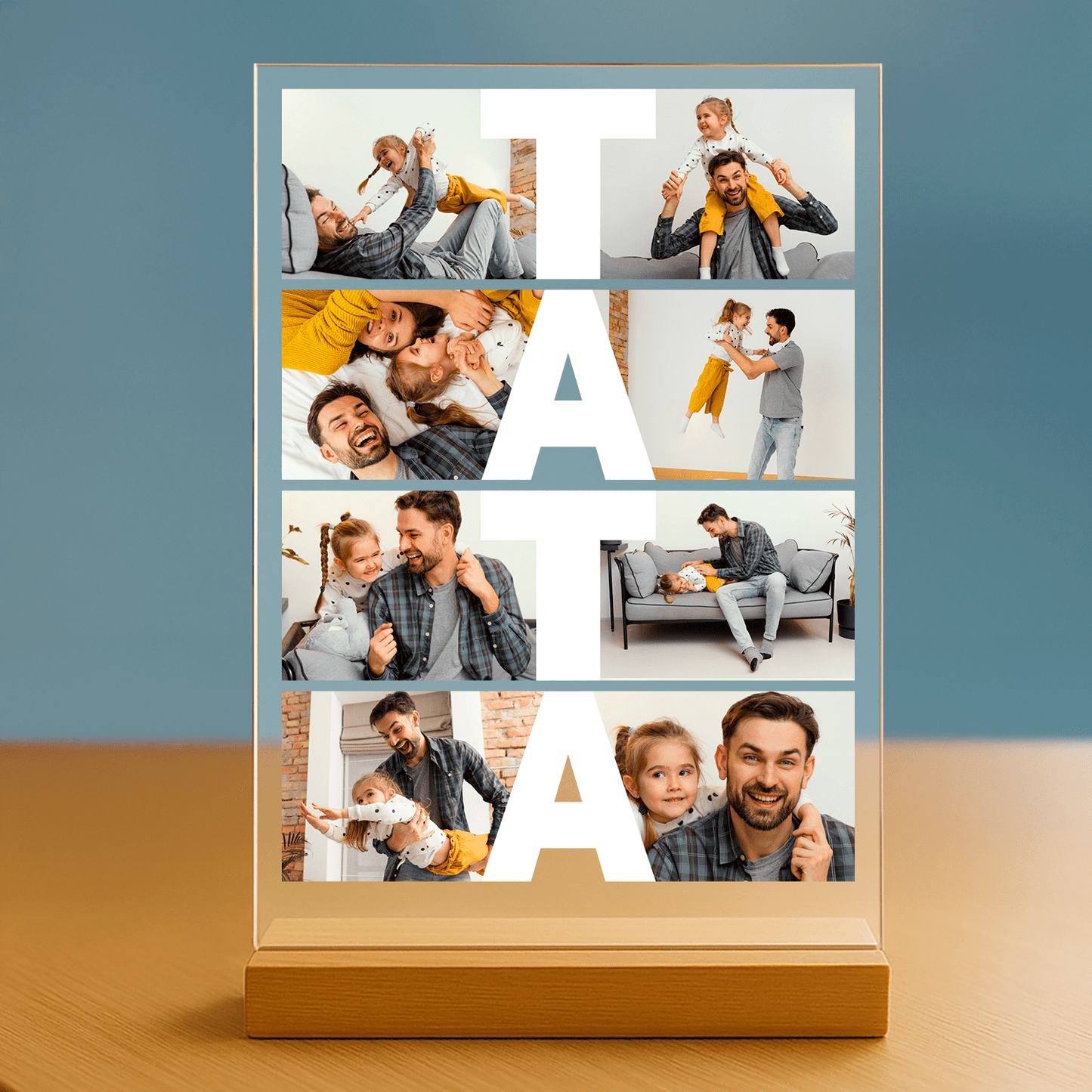 Fotokolaż 8 zdjęć z tatą - personalizowany druk na szkle - stworzprezent.pl