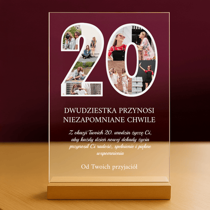 Życzenia z okazji 20. urodzin - personalizowany druk na szkle dla przyjaciółki - stworzprezent.pl