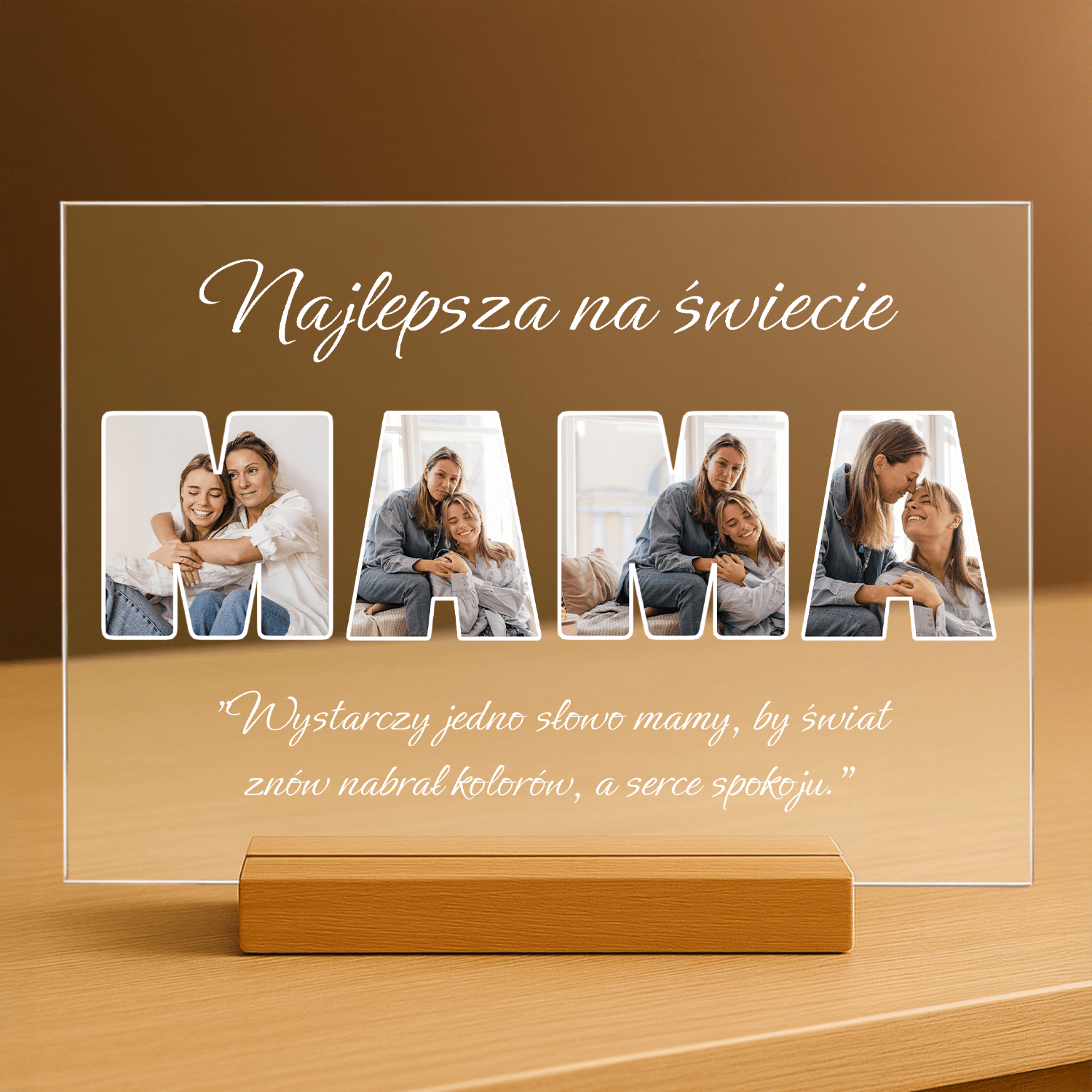 Najlepsza mam na świecie zdjęcia + tekst - personalizowany druk na szkle dla mamy - stworzprezent.pl