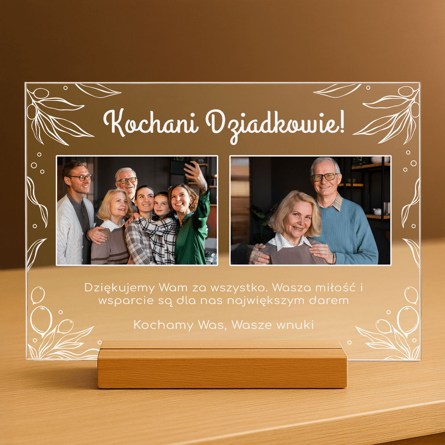 Kochani dziadkowie zdjęcia + tekst - personalizowany druk na szkle dla dziadków - stworzprezent.pl