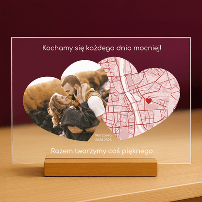 Zdjęcie pary + mapa - personalizowany druk na szkle - stworzprezent.pl