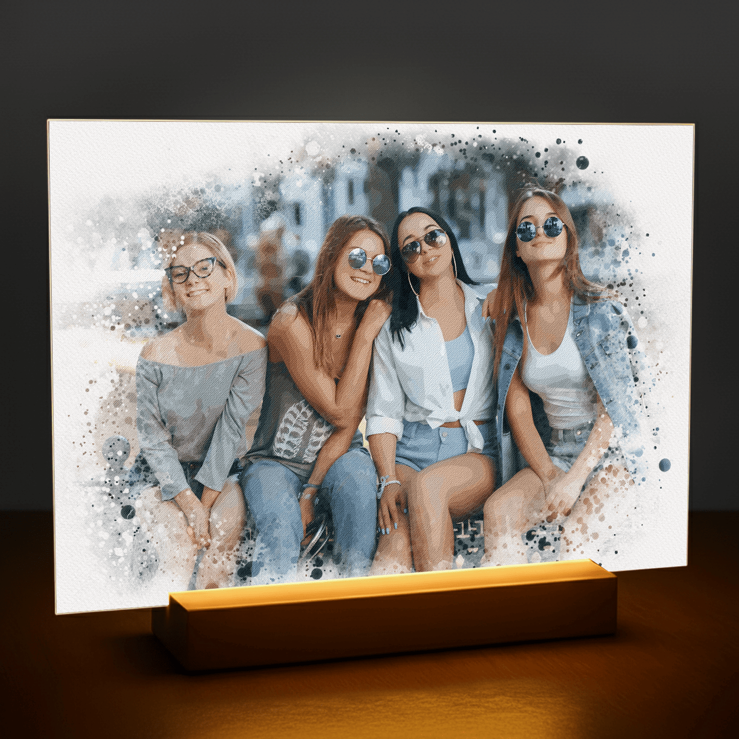 Grupa czterech przyjaciółek w stylu watercolor - portret na szkle akrylowym dla przyjaciółki - stworzprezent.pl