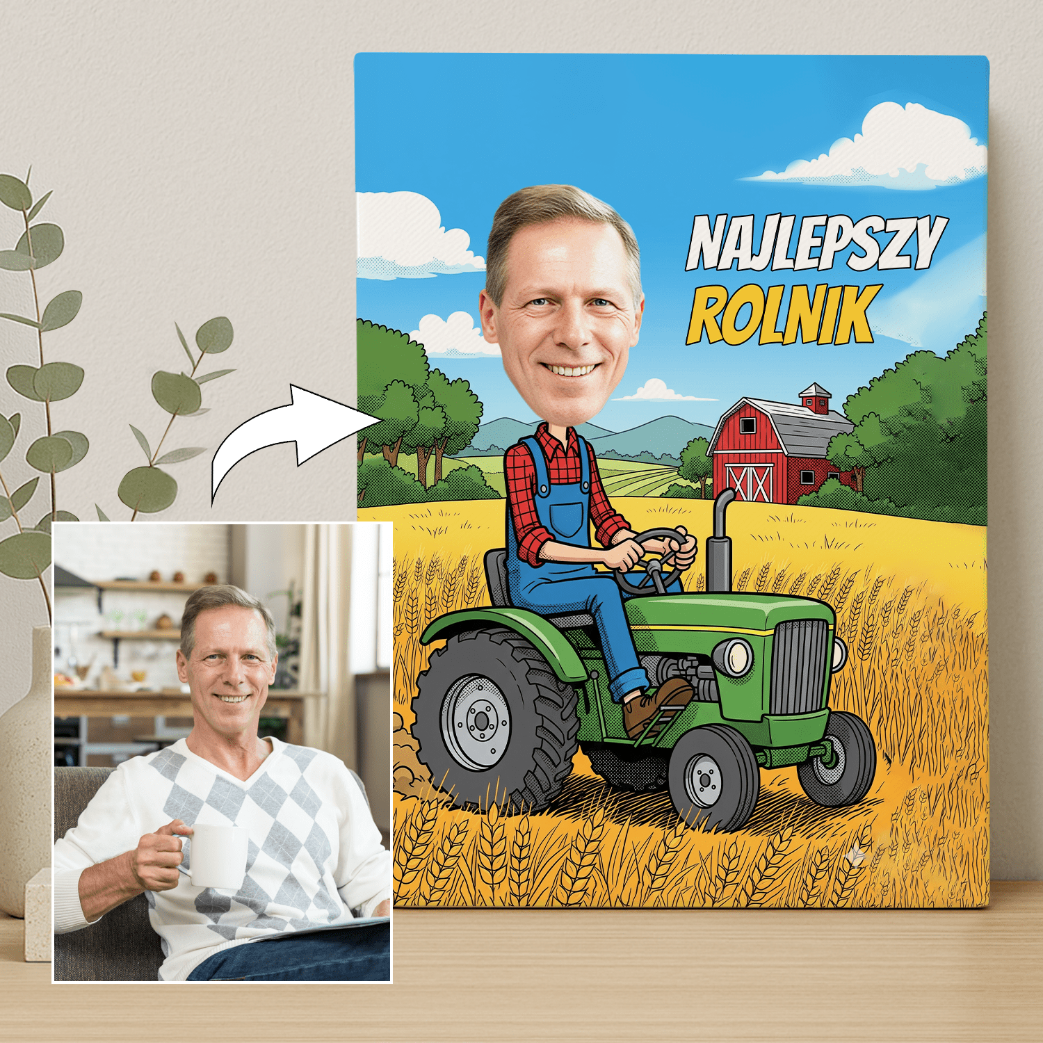 Ilustracja najlepszego rolnika - portret na płótnie dla niego - StwórzPrezent.pl