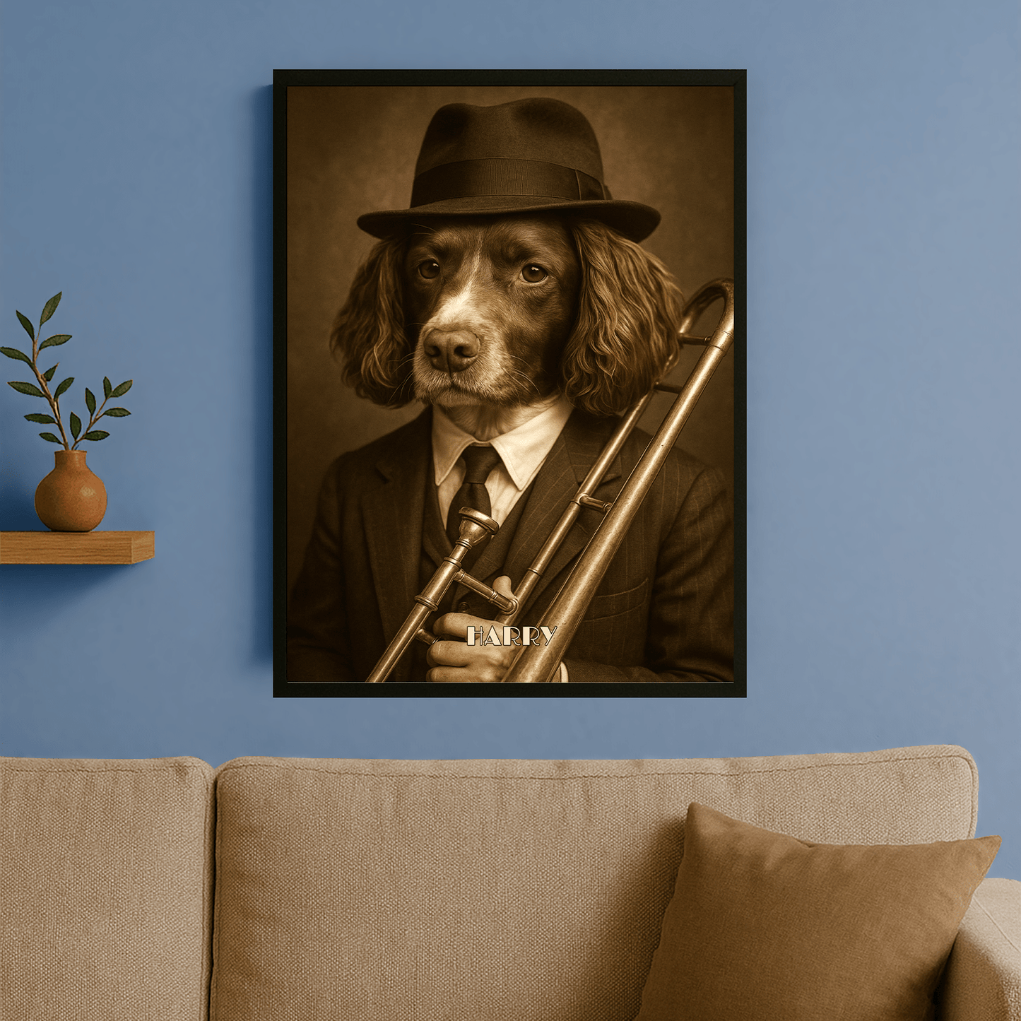 Jazzowy pies - portret na plakacie dla miłośników psów - StwórzPrezent.pl